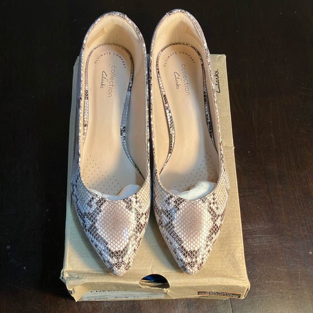 Clarks Snake Print Classic Heels